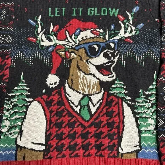 Christmas Ugly Sweater Holiday Men's M Let It Glow Reindeer Sun Glasses Tie  Vest - Main Image
